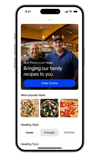 Online ordering app preview